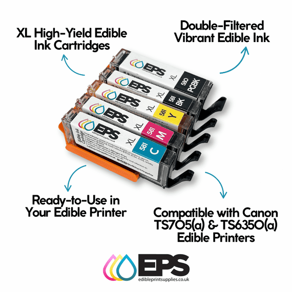 5 Cartouches XL Encre Comestible CLI581/ PGI580 - Compatible Canon TS705/TS6350