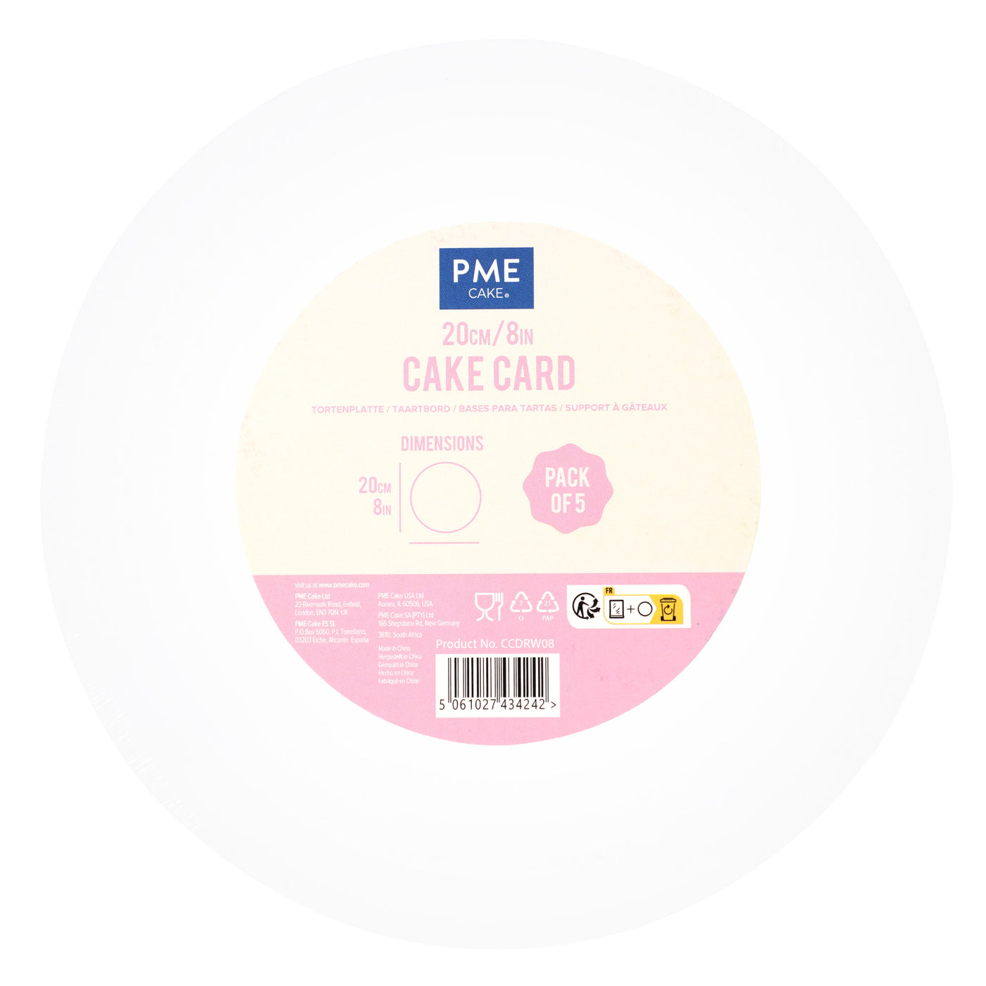 Set/5 Cake Card Rond BLANC (choisir la taille)