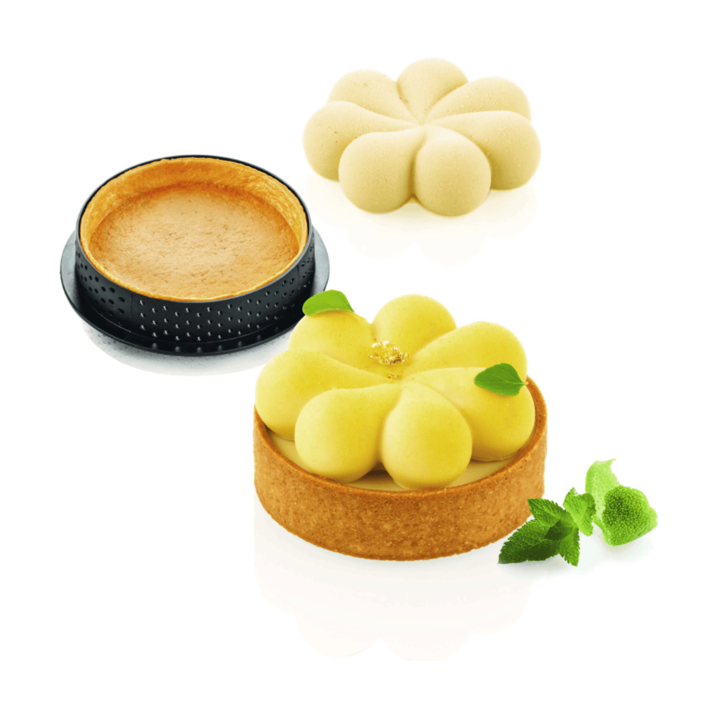 Kit Tarte Ring Blossom 70 mm Silikomart – Moule fleur en silicone avec cercles à tarte perforés