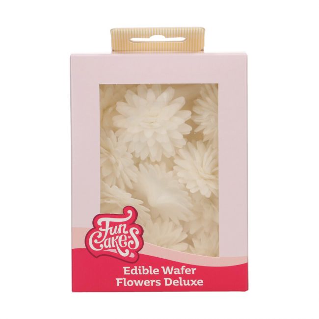 Boîte de 12 fleurs comestibles blanches pompon ou pâquerette en papier azyme FunCakes