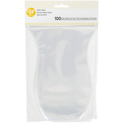 Sachet transparent Wilton en plastique avec fond arrondi et attaches argentées
