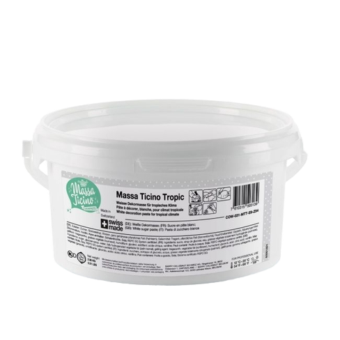 Pâte à sucre Massa Ticino Tropic blanche 2,5 kg – seau refermable