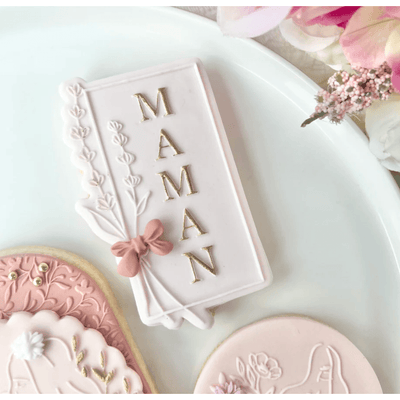 Tampon embosseur Maman et feuilles de lavande pour biscuits et gâteaux de fête des mères